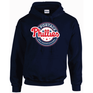 Navy G185 Gildan Heavy Blend 8 oz. 50-50 Hooded Sweatshirt with Portage Phillies logo